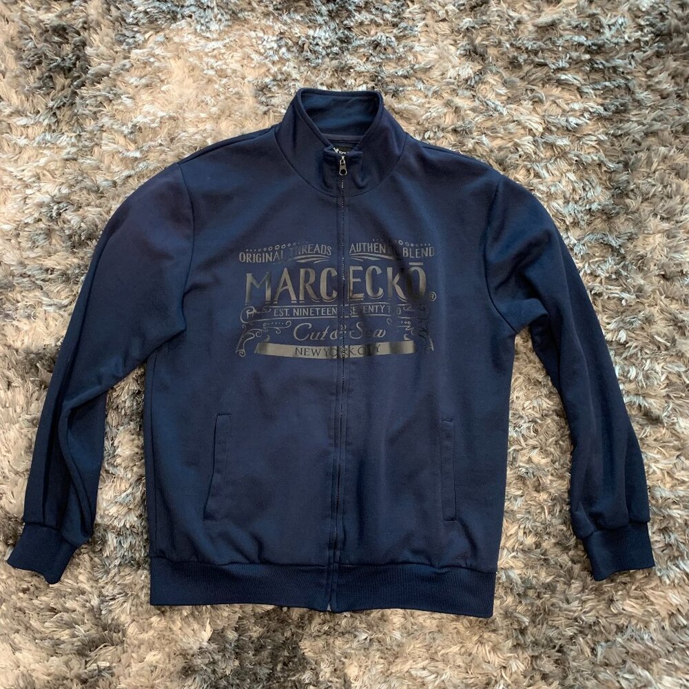 Marc Ecko Cut "& Sew Blue w/ Graphic Print Zip Front L/S Jacket SZ L